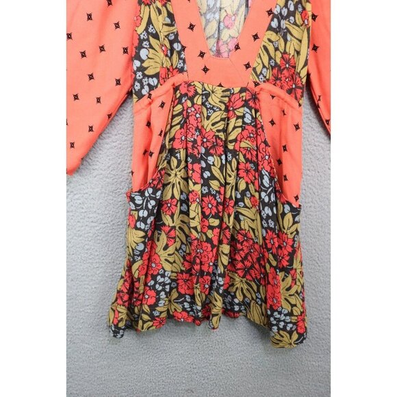 Free People 3/4 Wide SleeveTilla Mini Babydoll Dress-Size XS-BOHO - Picture 2 of 11